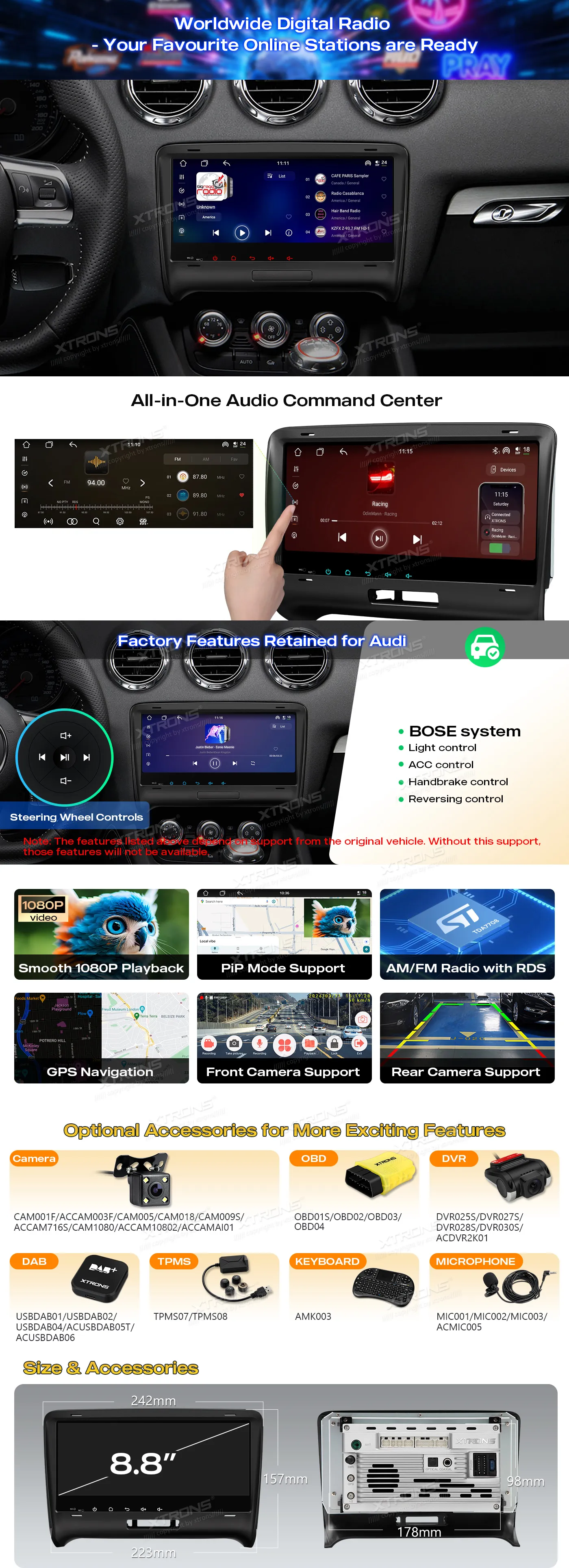 Audi TT 2006-2012| Android 14 | 8.8 inch QLED | 4GB/64GB/8Core| Multimedija Xtrons IM84TTAH