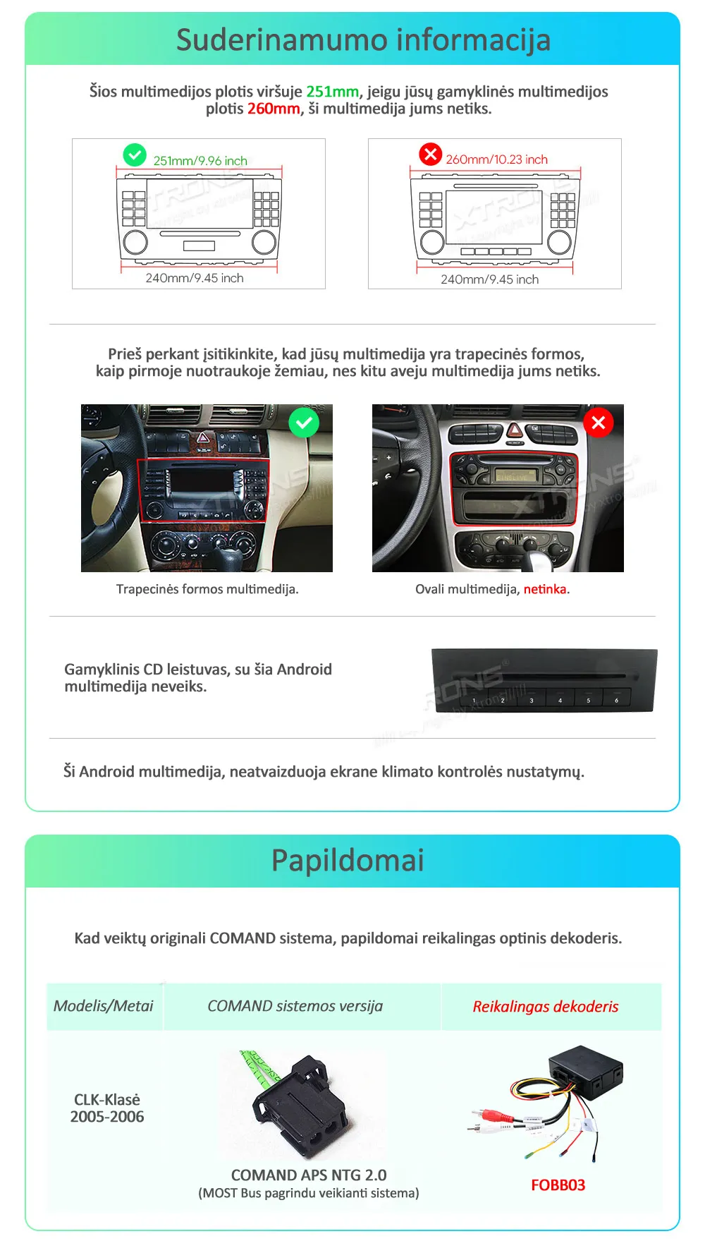 MB CLK A209 / C209 | Android 14 | 8 inch | 4GB/128GB/8Core | Multimedija Xtrons IAH84M209SL