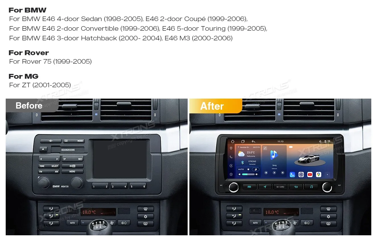 BMW E46 | Rover 75 | Android 14 | 8.8 inch QLED | 4GB/64GB/8Core | Multimedija Xtrons IM8446BH