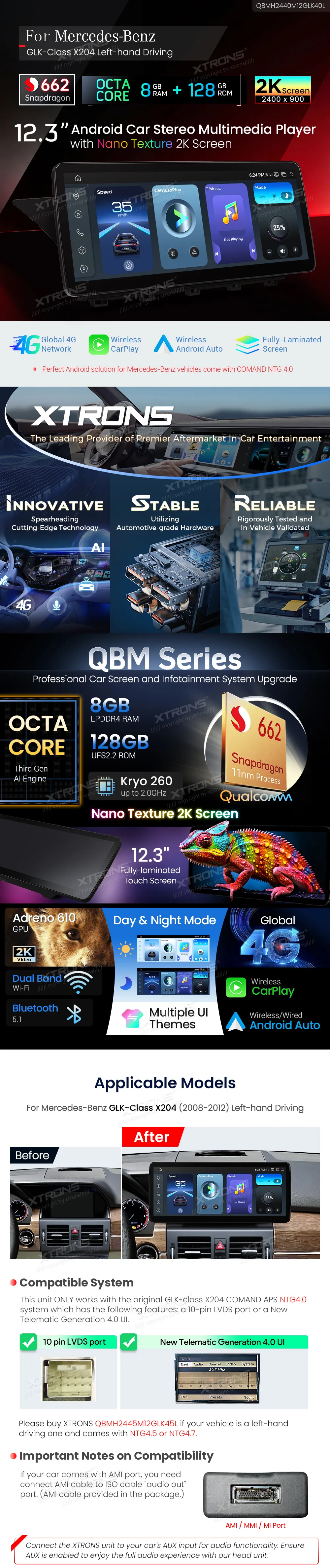 MB CLK X204 NTG 4.0 | Android OS | 12.3 inch | 8GB/128GB/8Core Snapdragon 662 | Multimedija Xtrons QBMH2440M12GLK40L