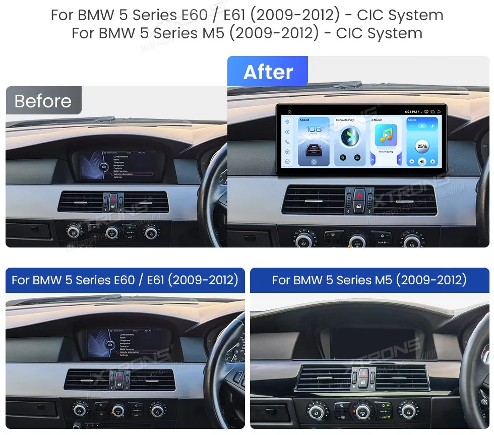 BMW E60 E61 CIC | Android 14 | 12.3 inch | 8GB/256GB/8Core Snapdragon 685 | Multimedija Xtrons QWBX24CIB12E60