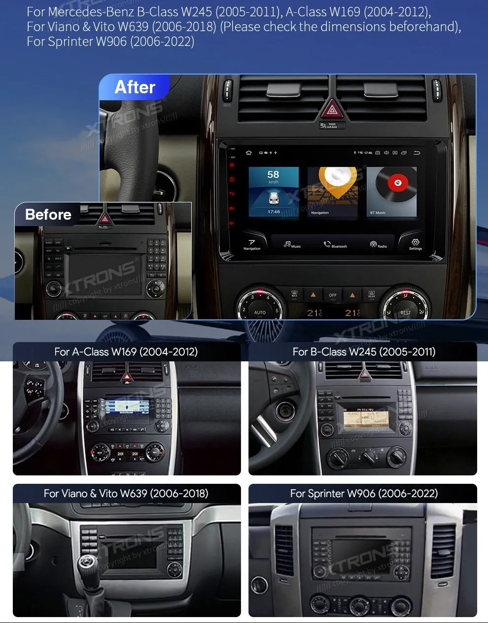 MB A / B / Vito / Sprinter | Android 13 | 9 inch | 8GB/256GB/8Core Snapdragon 665 | Multimedija Xtrons IQP92M245P