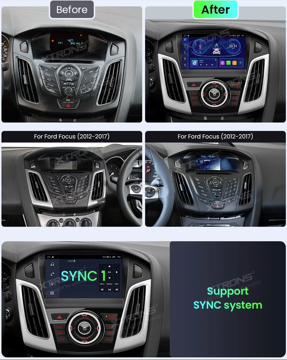 Ford Focus 2012-2017 | 9 coliai | 4GB/64GB/8 Cores | Android OS | Multimedija Xtrons IDP90FSFB