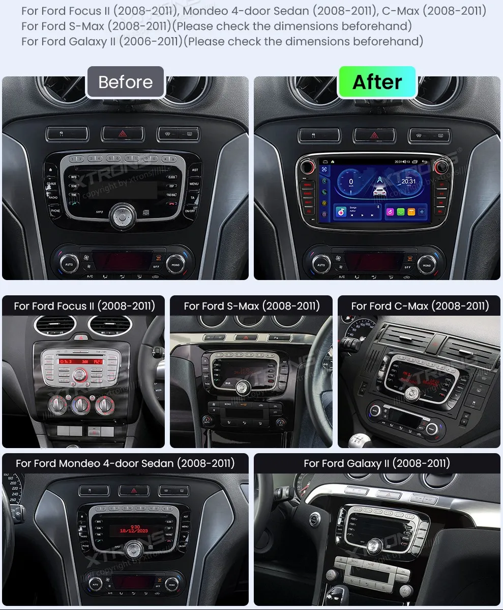 Ford Focus / Mondeo / C-Max / S-Max / Galaxy | 7inch | 2GB/64GB/8 Cores | Android OS | Multimedija Xtrons IDS70FSFBL