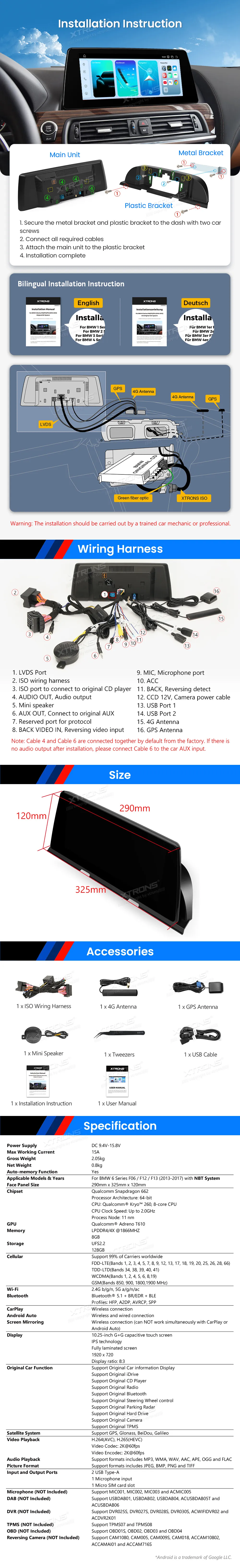 BMW 6 F06 / F12 / F13 NBT | Android OS | 10.25 inch | 8GB/128GB/8Core Snapdragon 662 | Multimedija Xtrons QBBH14NB12SX