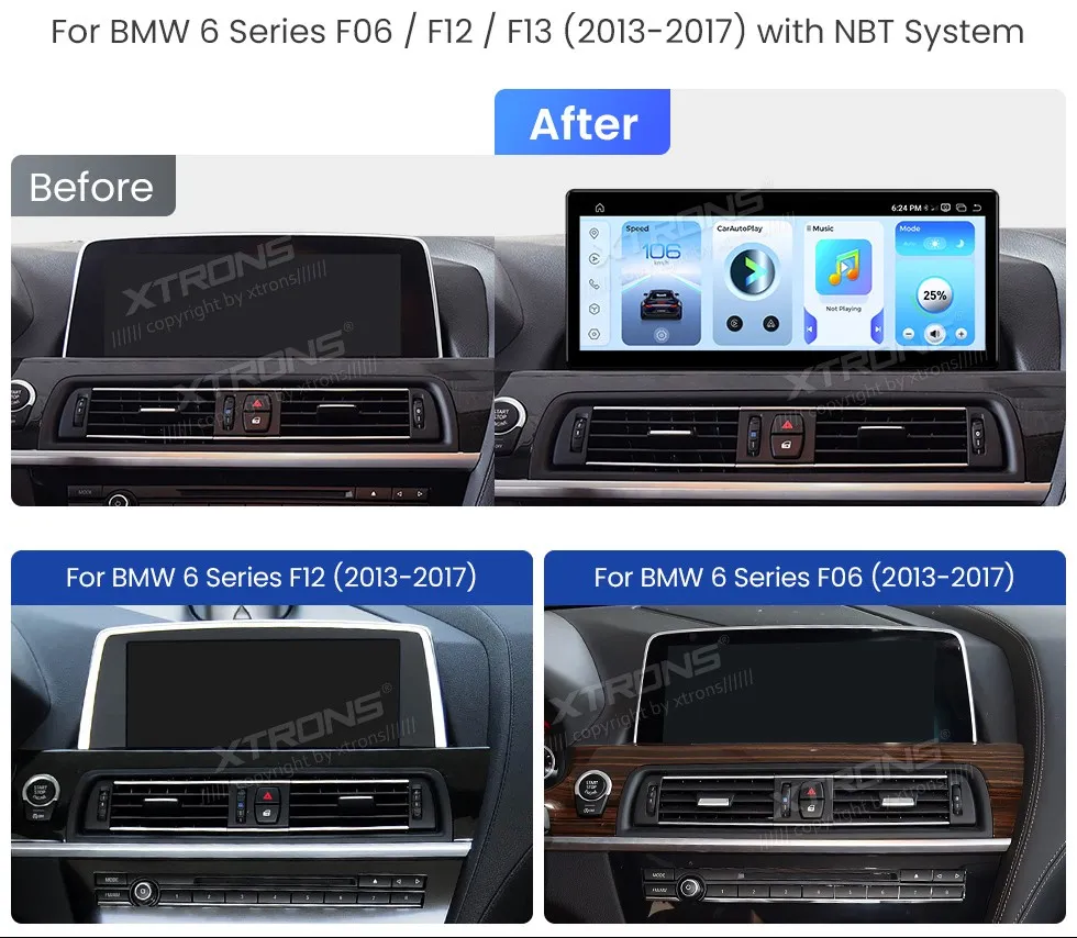 BMW 6 F06 / F12 / F13 NBT | Android 14 | 12.3 inch | 8GB/256GB/8Core Snapdragon 685 | Multimedija Xtrons QWBX24NB12SX