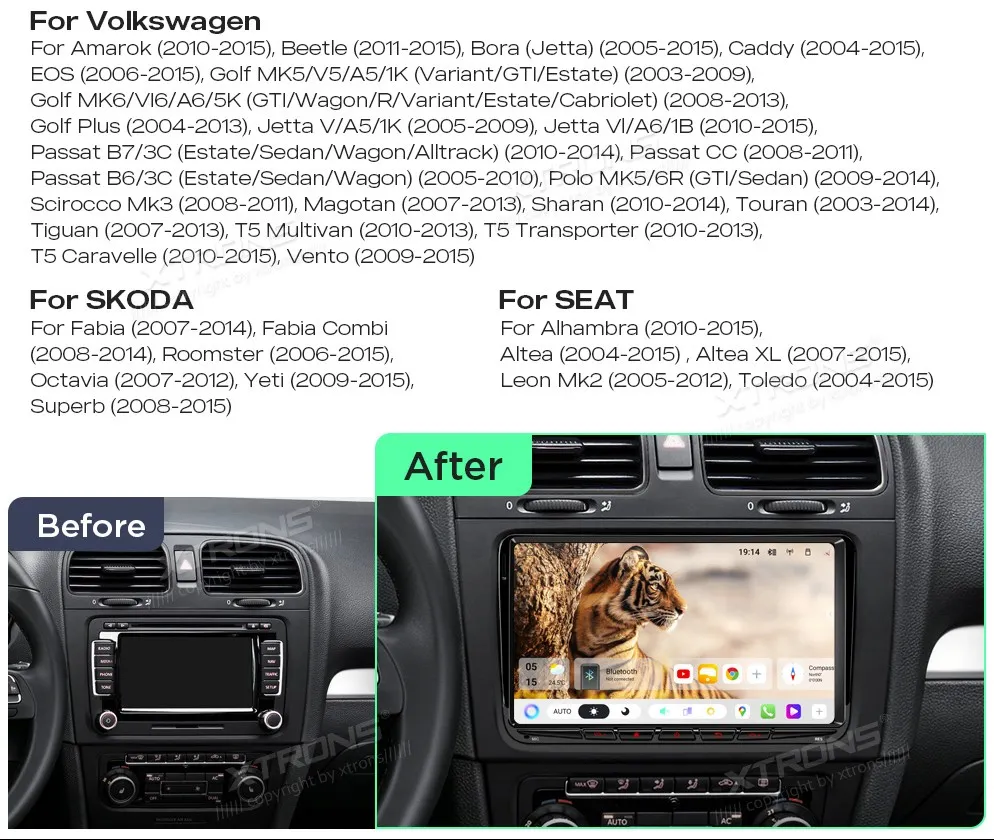 Volkswagen / Škoda / SEAT | Android 15 | 9 inch QLED | 4GB/64GB/8Core | Multimedija Xtrons UA95MTVL