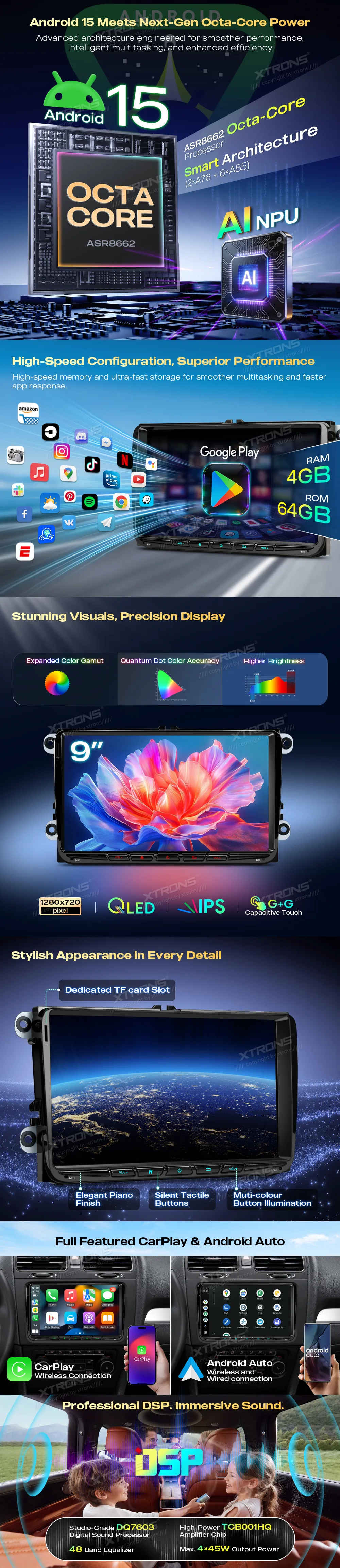 Volkswagen / Škoda / SEAT | Android 15 | 9 inch QLED | 4GB/64GB/8Core | Multimedija Xtrons UA95MTVL