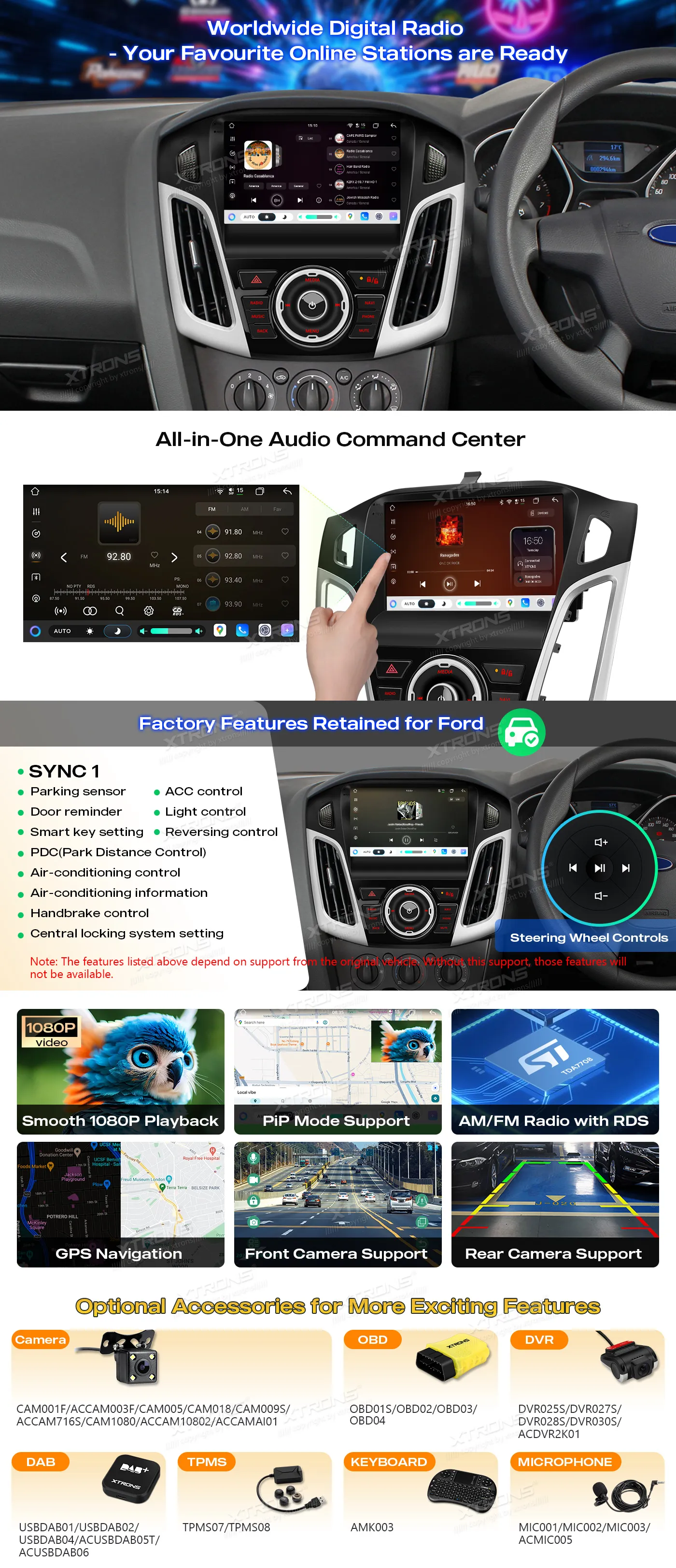 Ford Focus 2012-2017 | 9inch QLED | 8GB/128GB/8 Cores | Android 14 | Multimedija Xtrons IMHP94FSF