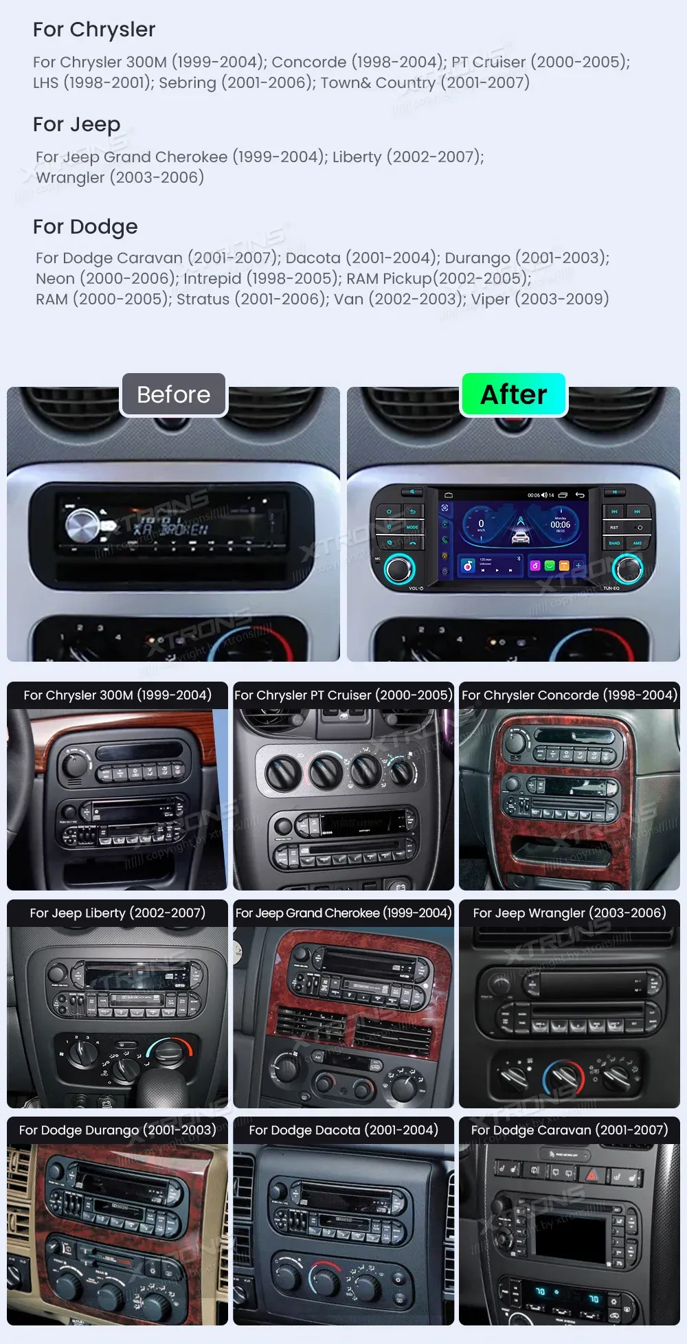 Chrysler / Jeep / Dodge | 5 inch | 4GB/64GB/8 Cores | Android 14 | Multimedija Xtrons PX54WRJLGS