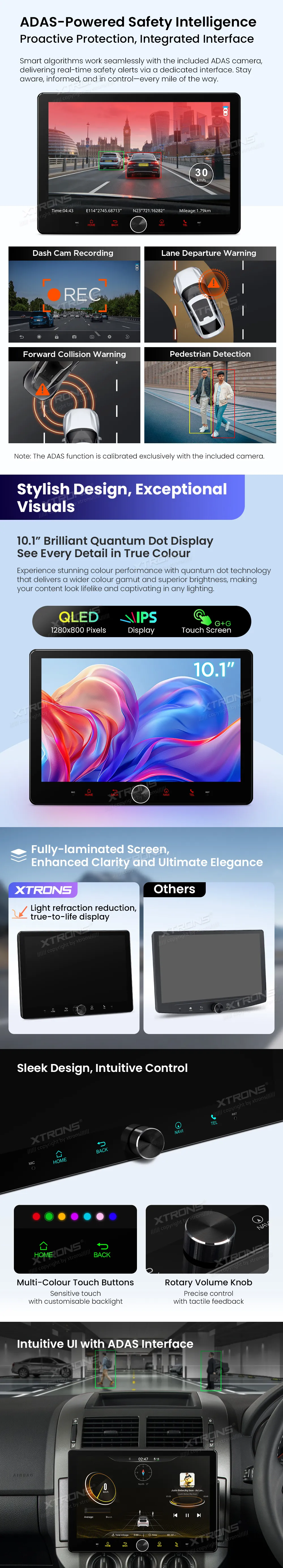 Universali 1-DIN Standarto Multimedija  | Android 14 | 10.1 inch QLED | 2GB/64GB/8Core | Multimedija Xtrons DD129S