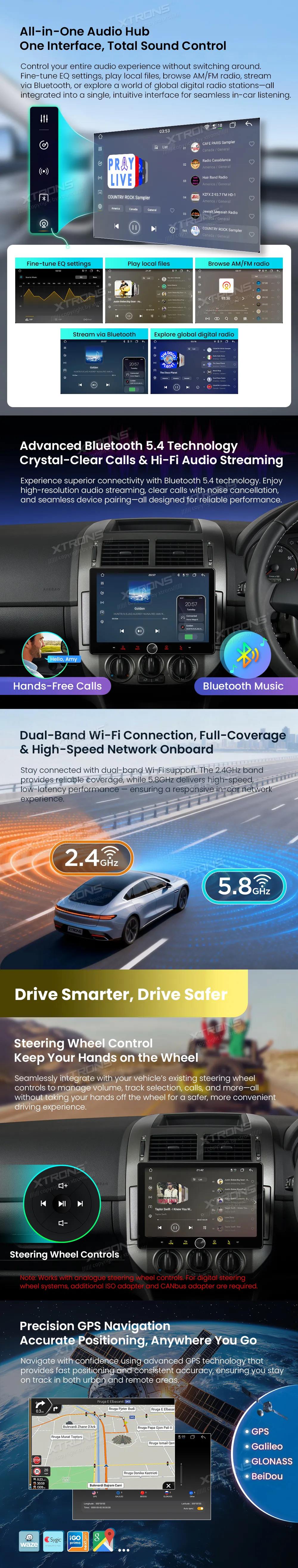 Universali 1-DIN Standarto Multimedija  | Android 14 | 10.1 inch QLED | 2GB/64GB/8Core | Multimedija Xtrons DD129S