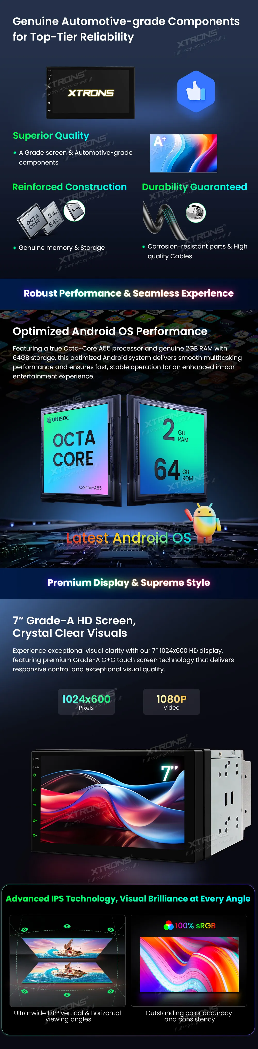 Universali 2-DIN Standarto Multimedija  | Android OS | 7 inch QLED | 2GB/64GB/8Core | Multimedija Xtrons TIDS701L