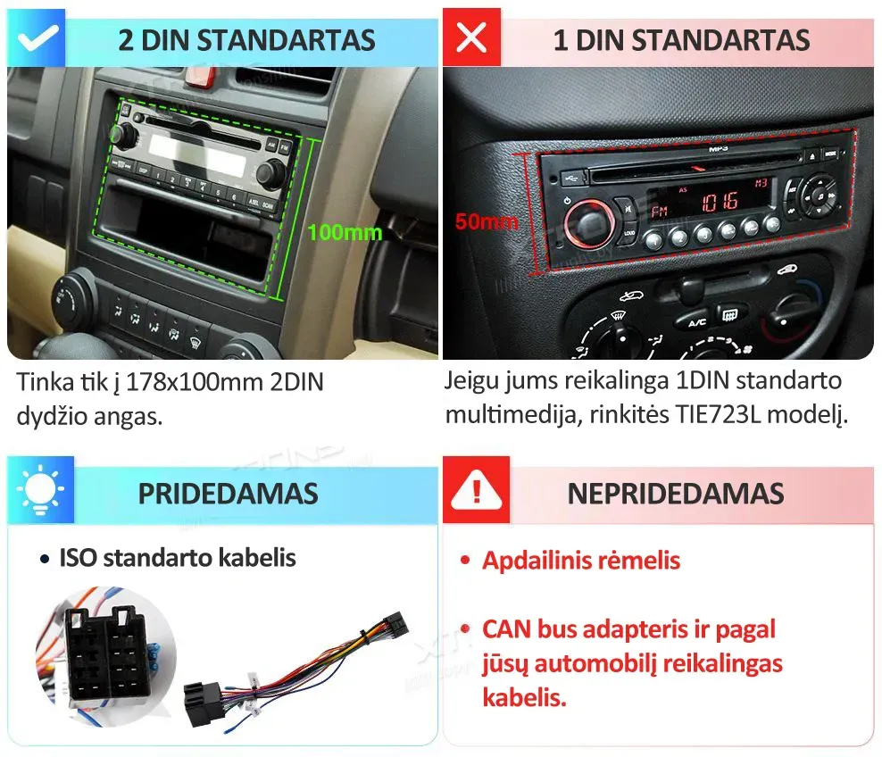 Universali 2-DIN Standarto Multimedija  | Android OS | 7 inch QLED | 2GB/64GB/8Core | Multimedija Xtrons TIDS701L
