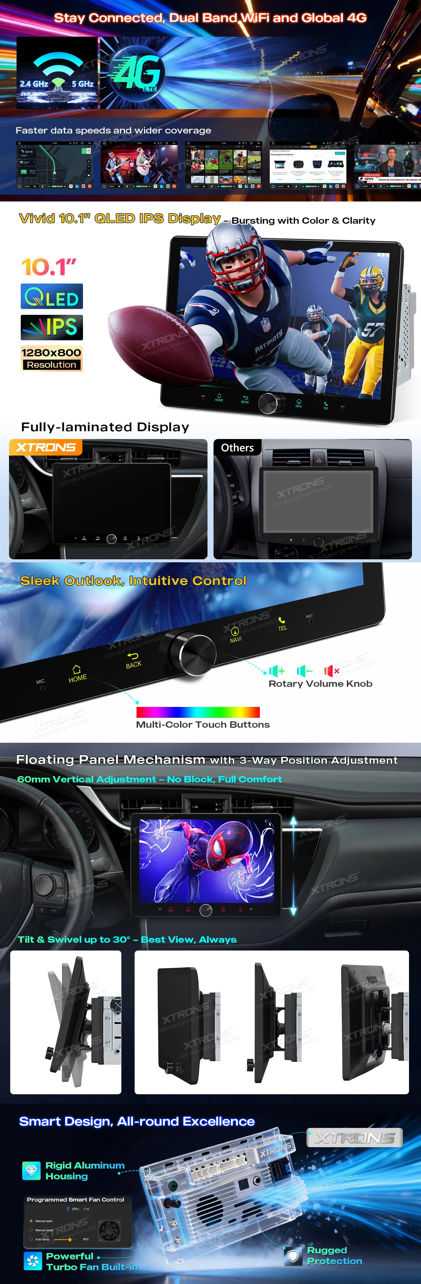 Universali 2-DIN Standarto Multimedija  | Android 14 | 10.1 inch QLED | 82GB/128GB/8Core | Multimedija Xtrons TIMH128L