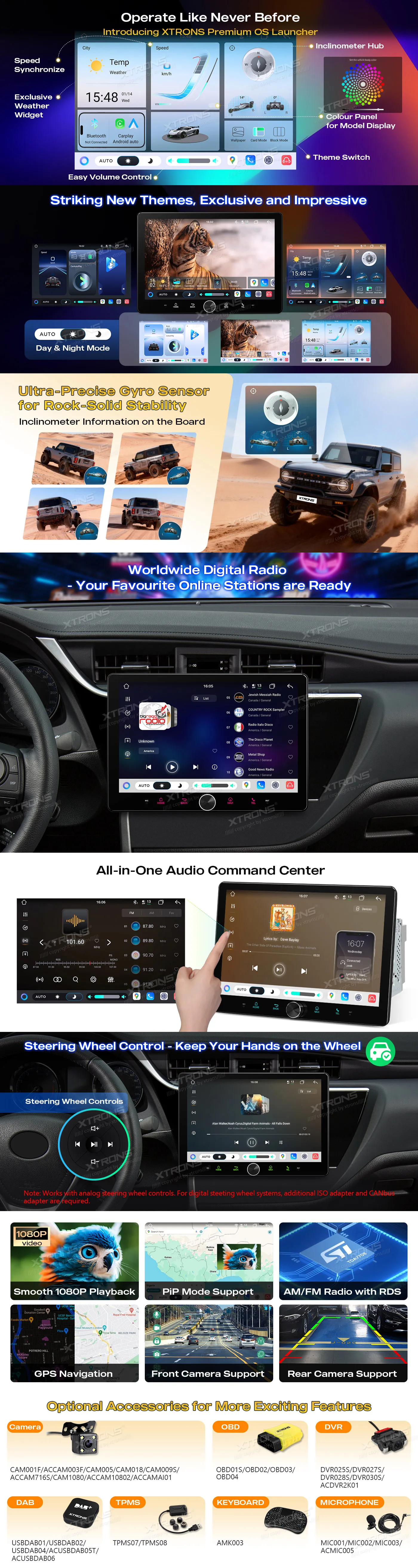 Universali 2-DIN Standarto Multimedija  | Android 14 | 10.1 inch QLED | 82GB/128GB/8Core | Multimedija Xtrons TIMH128L