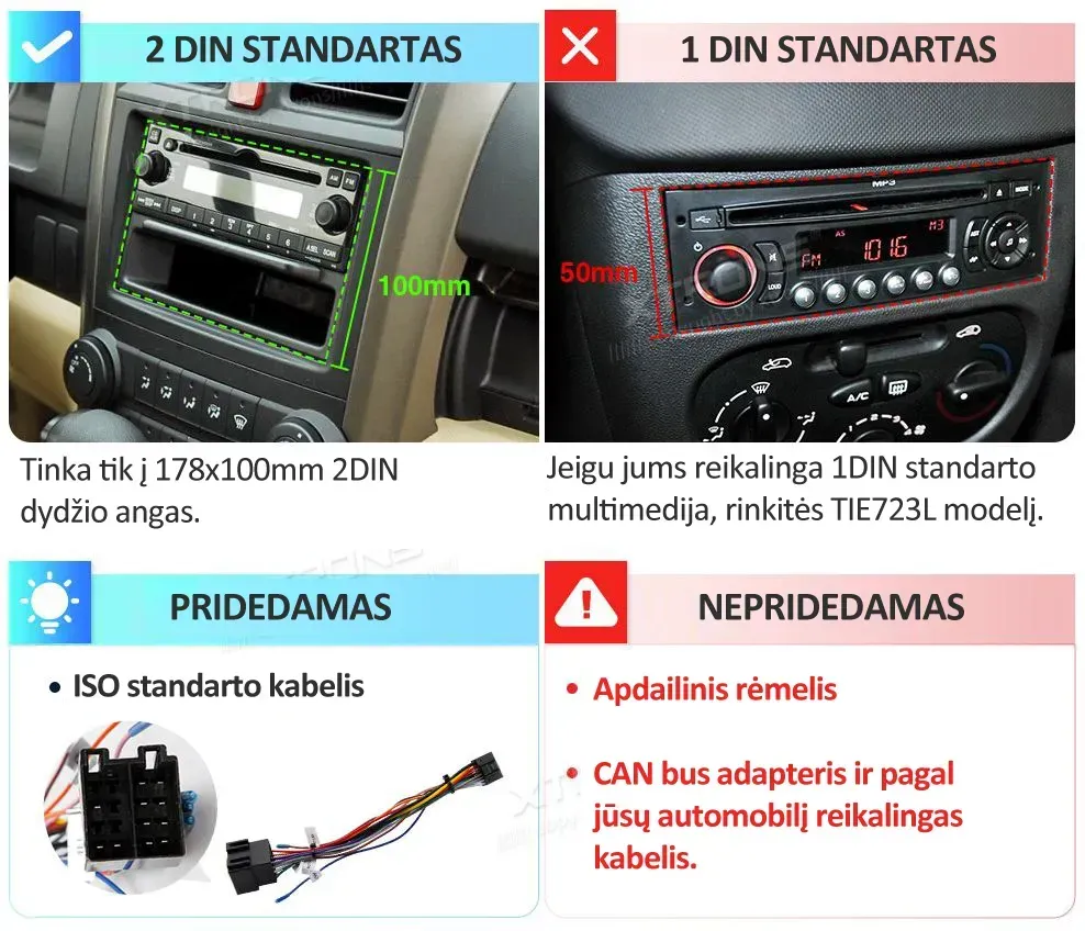 Universali 2-DIN Standarto Multimedija  | Android 14 | 10.1 inch QLED | 82GB/128GB/8Core | Multimedija Xtrons TIMH128L
