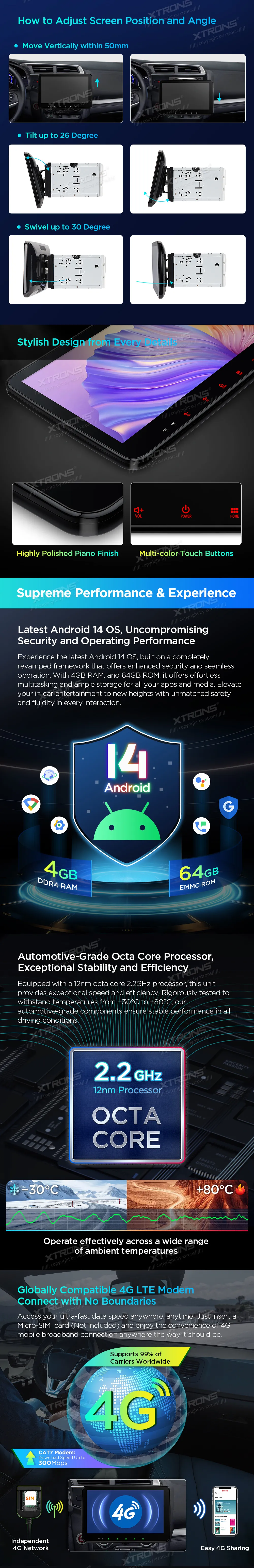 Universali 2-DIN Standarto Multimedija  | Android 14 | 10.1 inch | 4GB/64GB/8Core | Multimedija Xtrons TX123GS