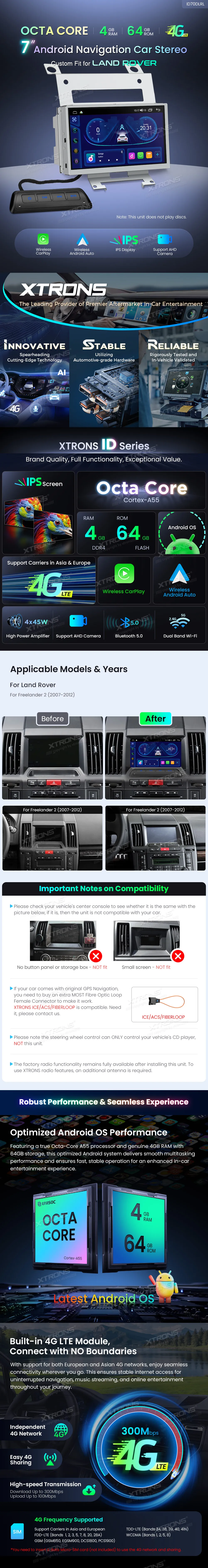 Land Rover Freelander 2 Multimedija  | Android OS | 7 inch | 4GB/64GB/8Core | Multimedija Xtrons ID70DLRL