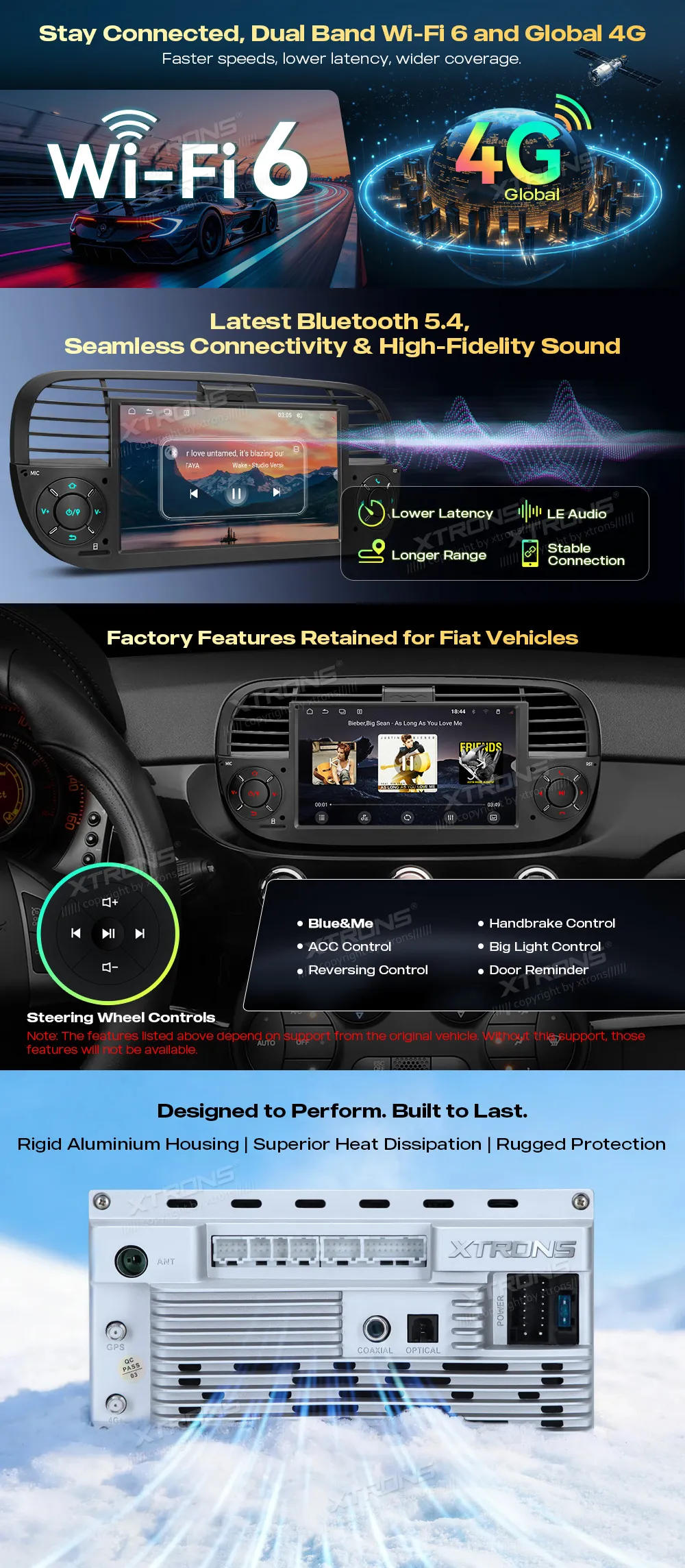 Fiat 500 2007-2015 | Android 15 | 7 inch | 4GB/64GB/8Core | Multimedija Xtrons UA7550FLB