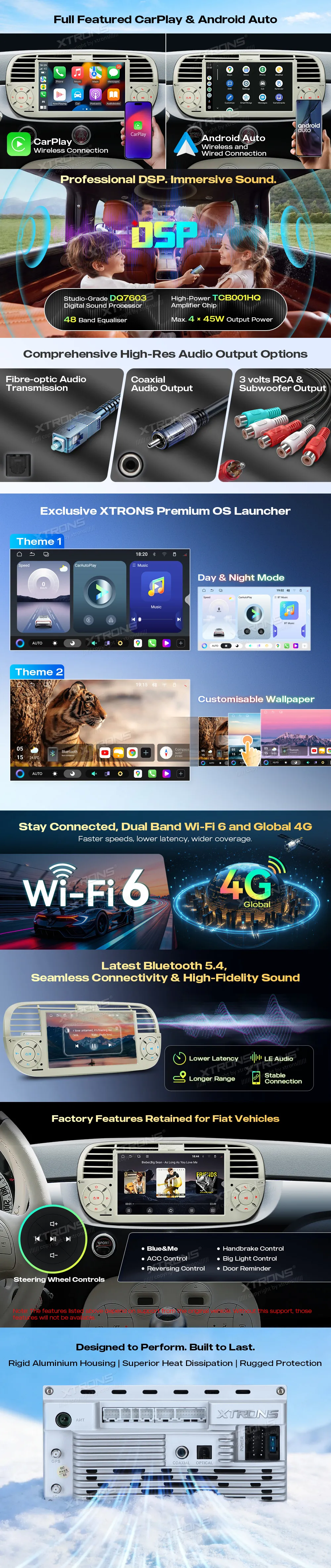 Fiat 500 2007-2015 | Android 15 | 7 inch | 4GB/64GB/8Core | Multimedija Xtrons UA7550FLC
