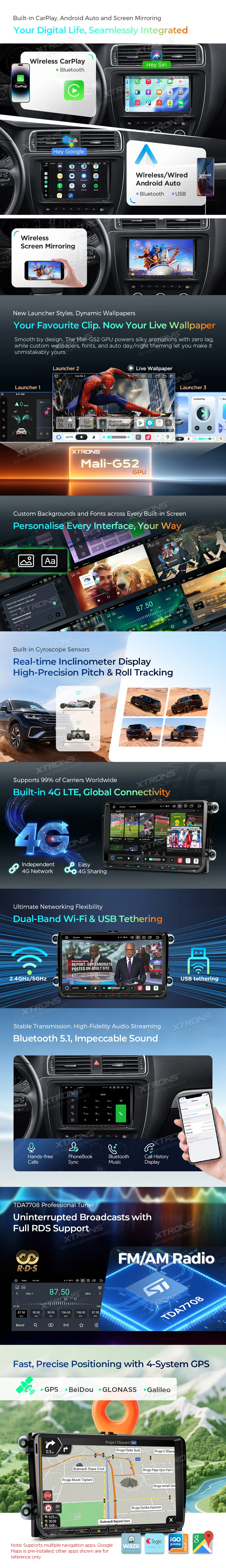Volkswagen / Škoda / SEAT | Android 16 | 9 inch QLED | 4GB/64GB/8Core | Multimedija Xtrons IP96MTVDABL
