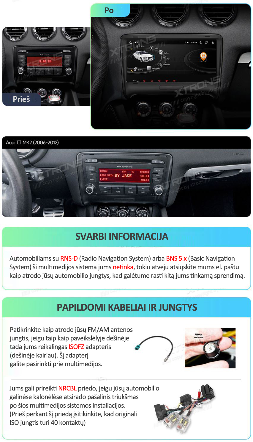 AUDI TT MK2 8.8-COLIŲ ANDROID 12 MULTIMEDIJA XTRONS 