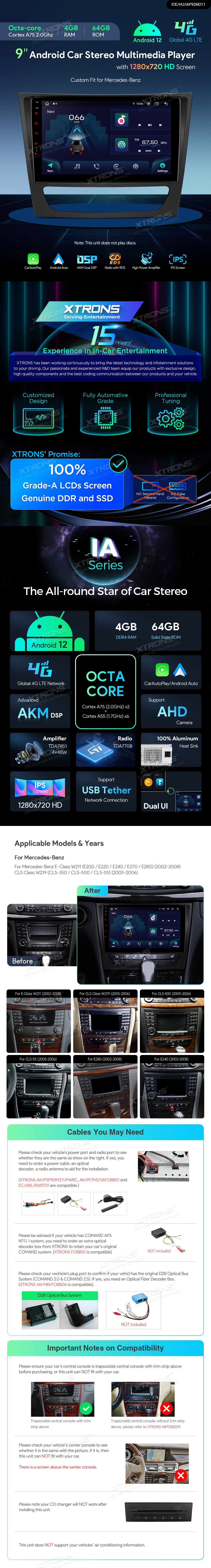 MB E/CLS KLASĖS W211/W219 7 COLIŲ ANDROID 12 MULTIMEDIJA