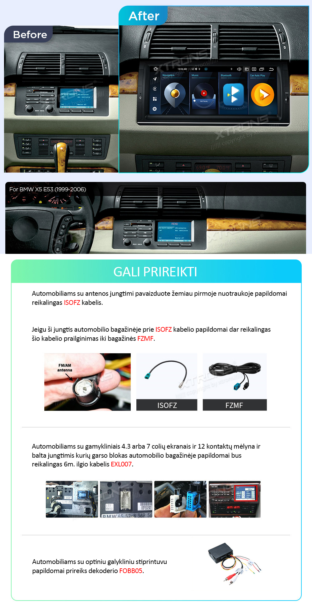 BMW X5 E53 QLED ANDROID 12 MULTIMEDIJA XTRONS IX1253BHL