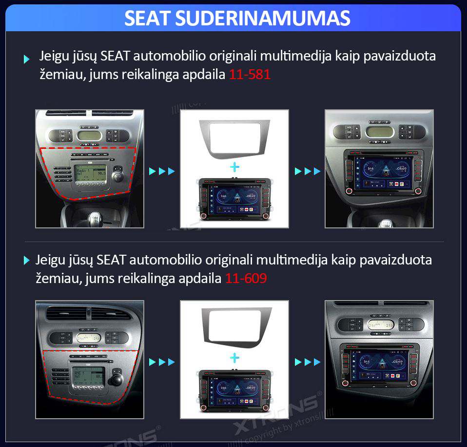 VOLKSWAGEN / ŠKODA / SEAT 8 COLIŲ ANDROID 10 MULTIMEDIJA