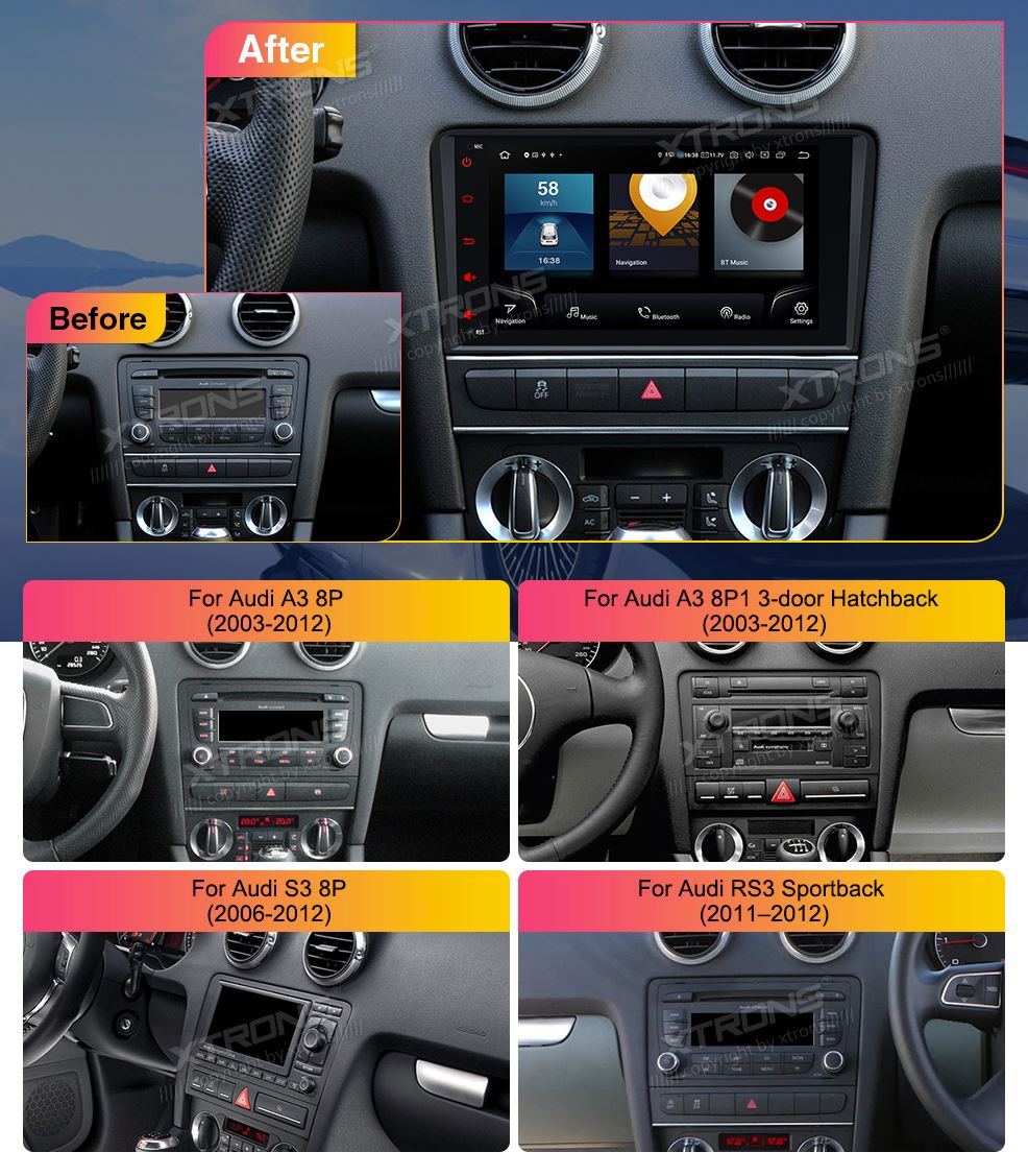 AUDI A3 / S3 / RS3 8 COLIŲ ANDROID 12 MULTIMEDIJA XTRONS