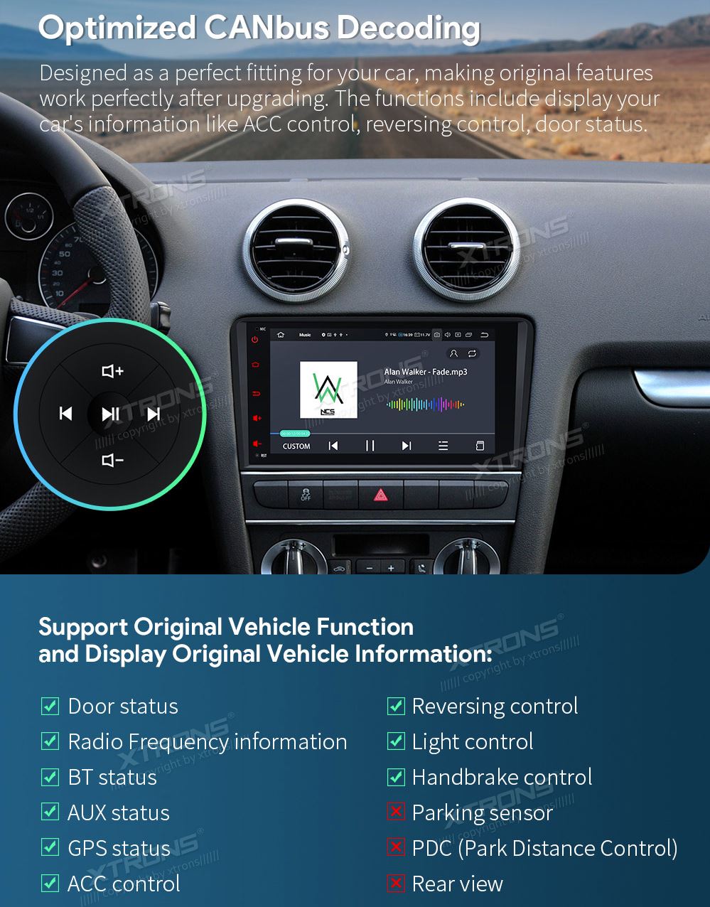 AUDI A3 / S3 / RS3 8 COLIŲ ANDROID 12 MULTIMEDIJA XTRONS IQ82A3AP