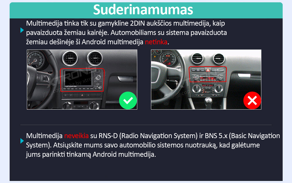 AUDI A3 / S3 / RS3 8 COLIŲ ANDROID 12 MULTIMEDIJA XTRONS