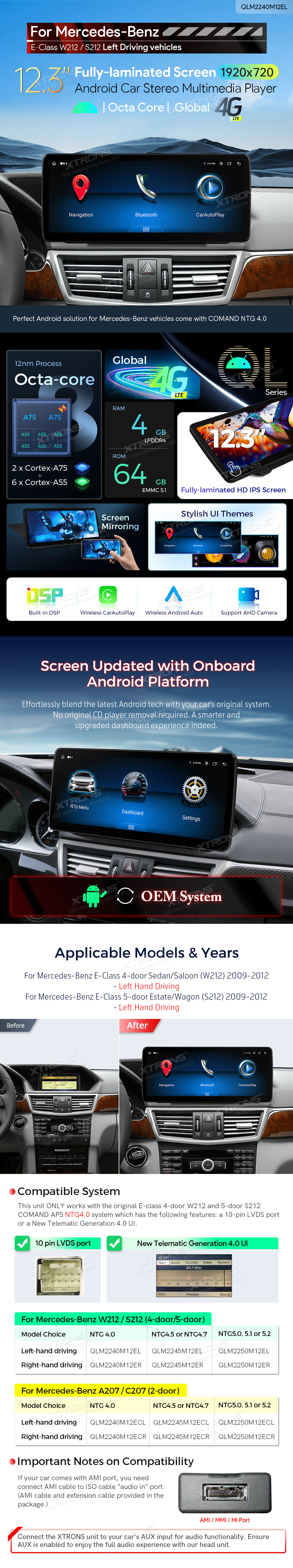 MB E KLASĖS W212/S212 12.3 COLIO ANDROID 13 MULTIMEDIJA