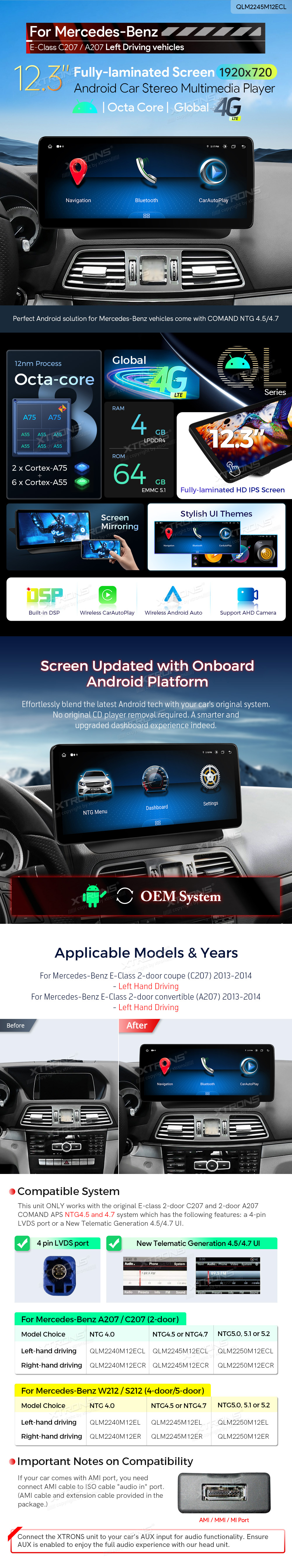 MB E KLASĖS C207/A207 12.3 COLIO ANDROID 13 MULTIMEDIJA QLM2245M12ECL