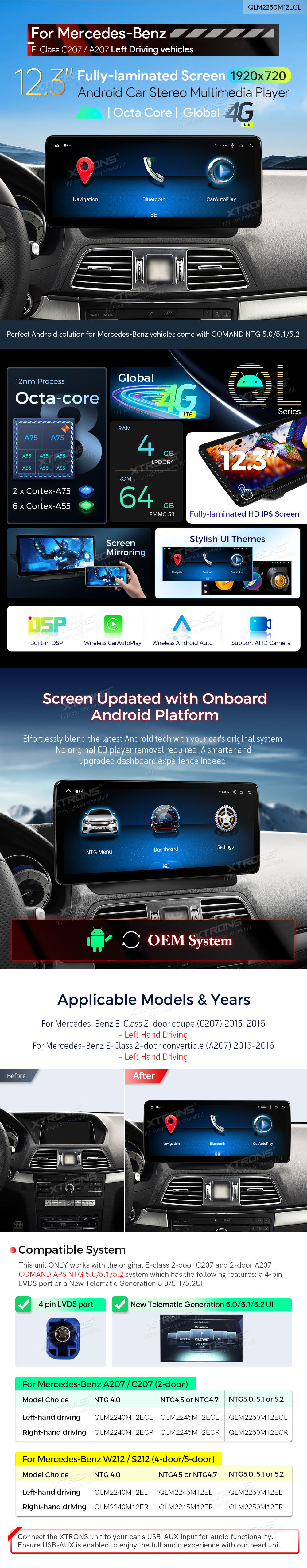 MB E KLASĖS C207/A207 12.3 COLIO ANDROID 13 MULTIMEDIJA