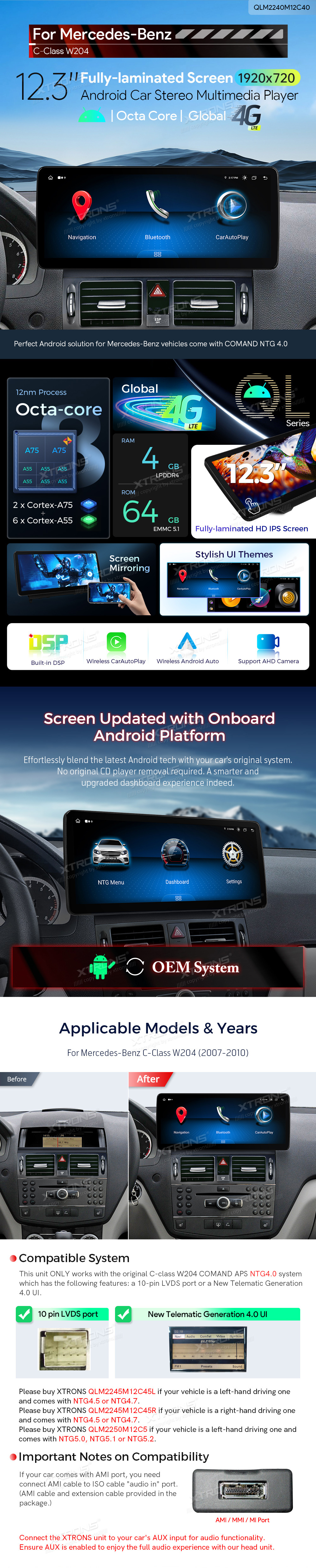 MB C KLASĖS W204 12.3 COLIO ANDROID 13 MULTIMEDIJA 