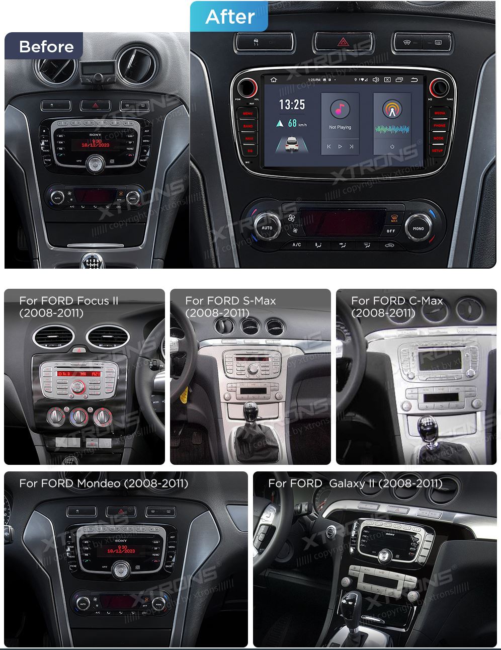 FORD FOCUS/S-MAX/C-MAX/MONDEO/GALAXY 7 COLIŲ ANDROID 13 MULTIMEDIJA