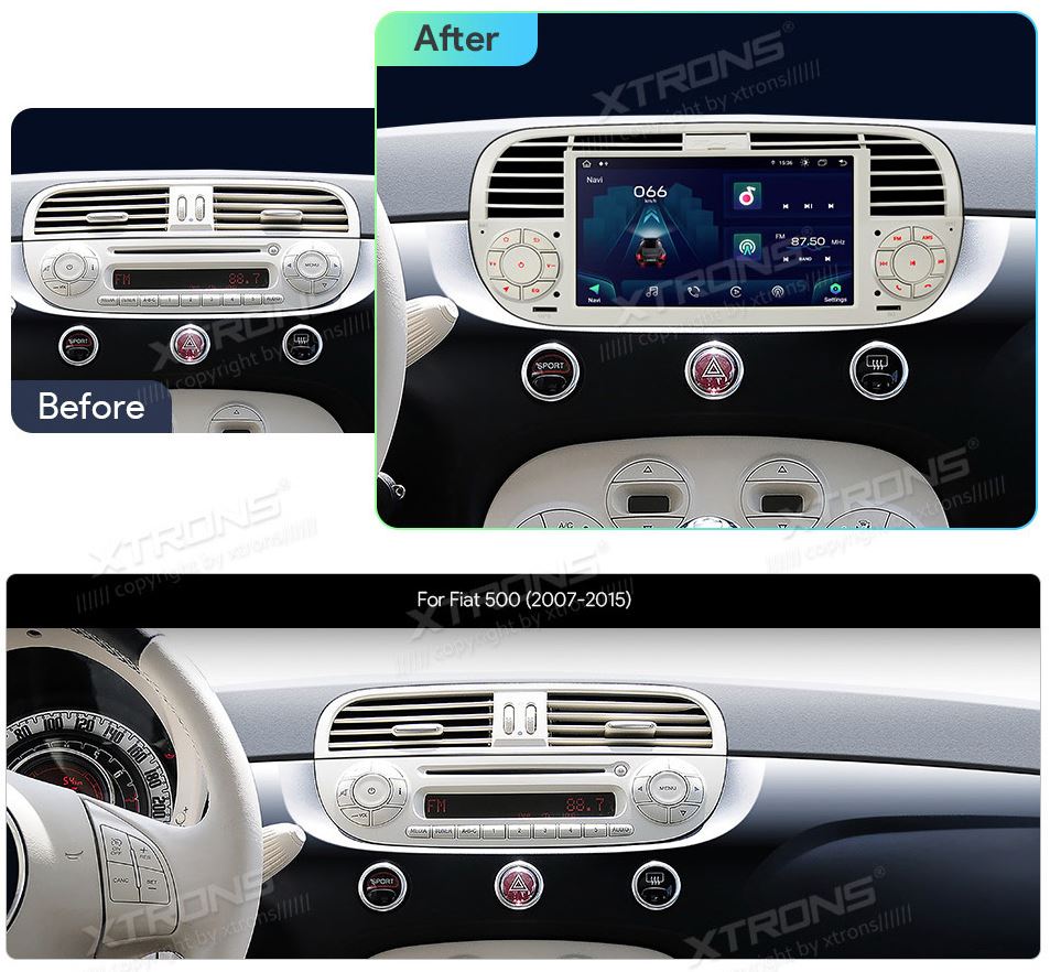 FIAT 500 2007-2015 7 COLIŲ ANDROID 13 MULTIMEDIJA XTRONS