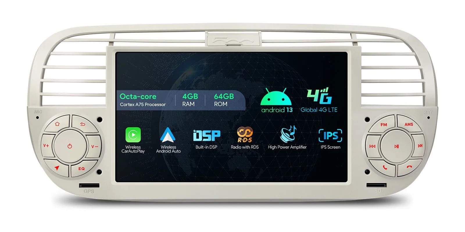 FIAT 500 2007-2015 7 COLIŲ ANDROID 13 MULTIMEDIJA XTRONS IA7250FLCS