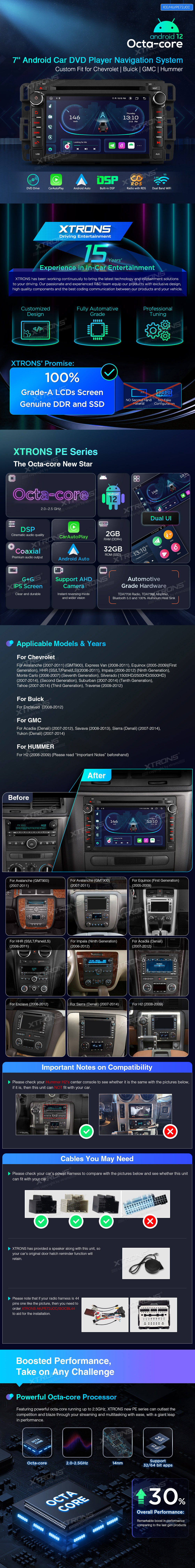 CHEVROLET/BUICK/GMC/HUMMER 7 COLIŲ ANDROID 12 MULTIMEDIJA XTRONS