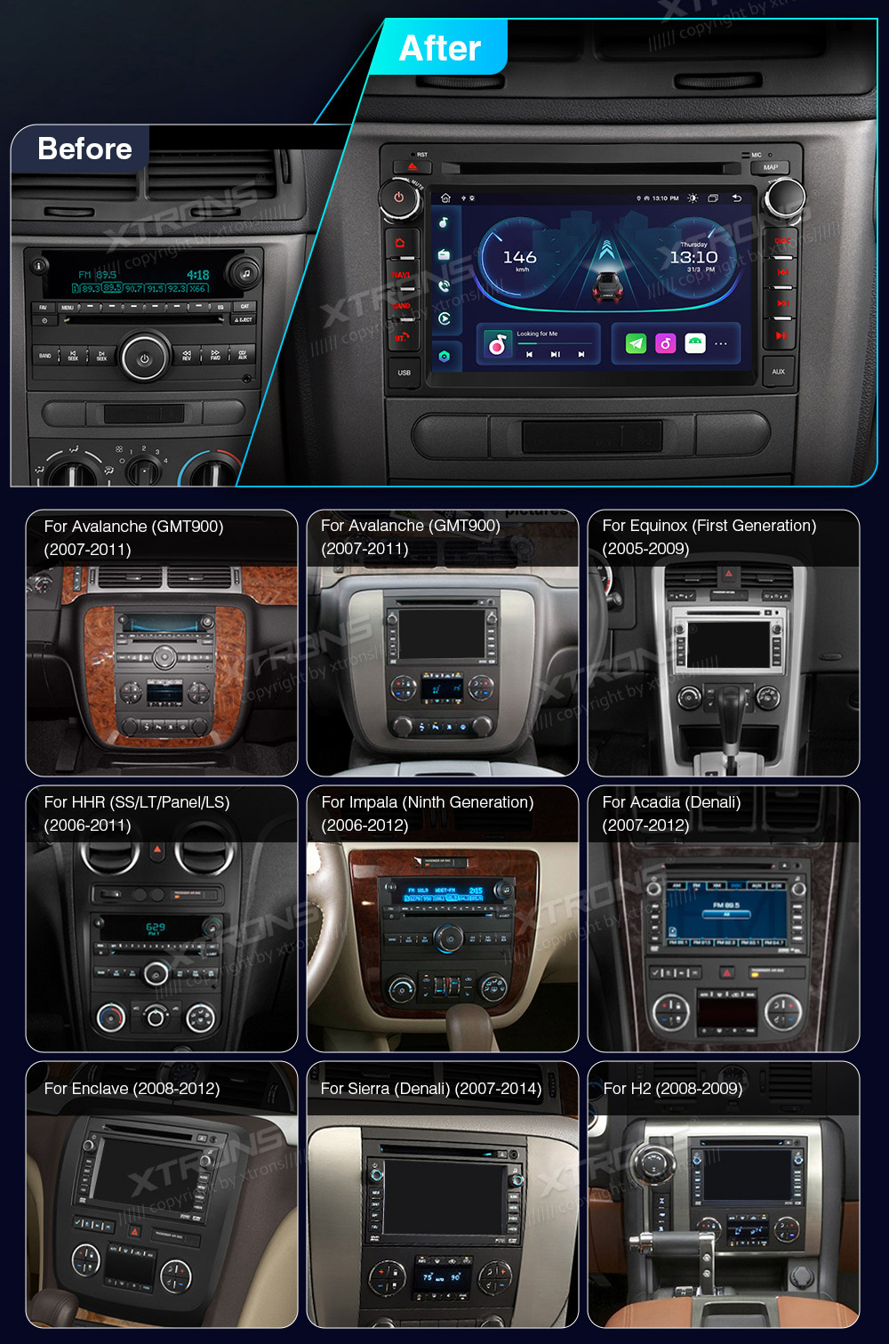 CHEVROLET/BUICK/GMC/HUMMER 7 COLIŲ ANDROID 12 MULTIMEDIJA XTRONS