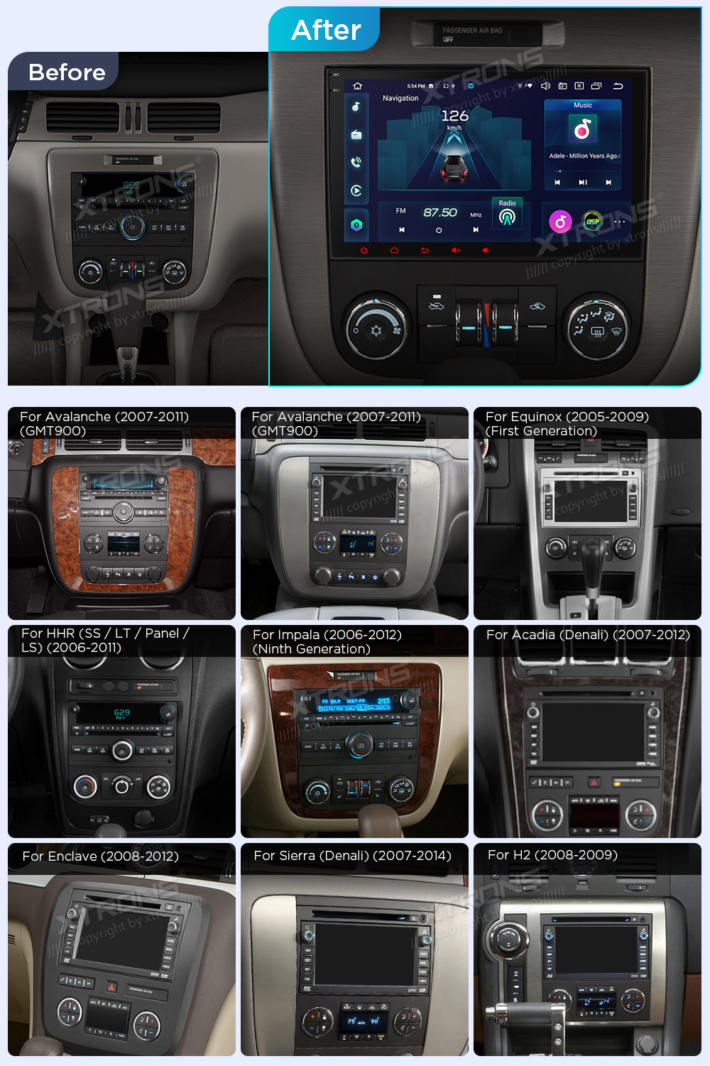 CHEVROLET/BUICK/GMC/HUMMER 8 COLIŲ ANDROID 12 MULTIMEDIJA XTRONS IX82JCCL