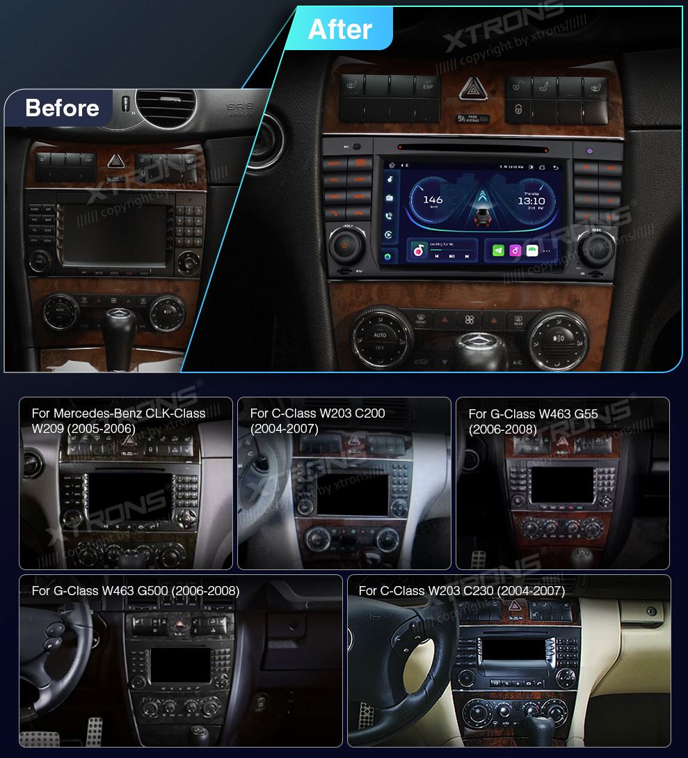 MB C/CLK/G KLASĖS W209/W203/W463 7 COLIŲ ANDROID 12 MULTIMEDIJA XTRONS