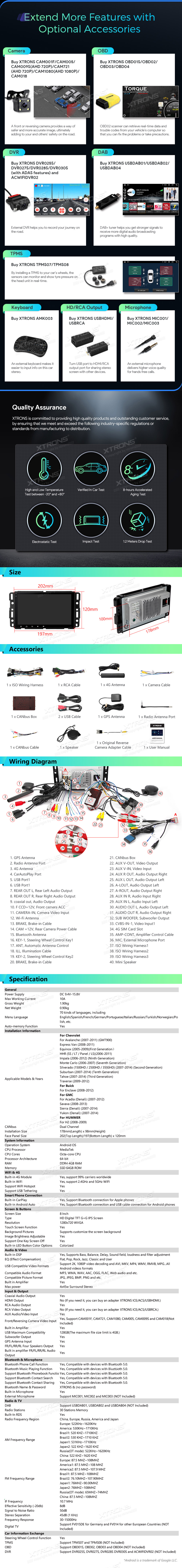 CHEVROLET/BUICK/GMC/HUMMER 8 COLIŲ ANDROID 12 MULTIMEDIJA XTRONS IA82JCCLS