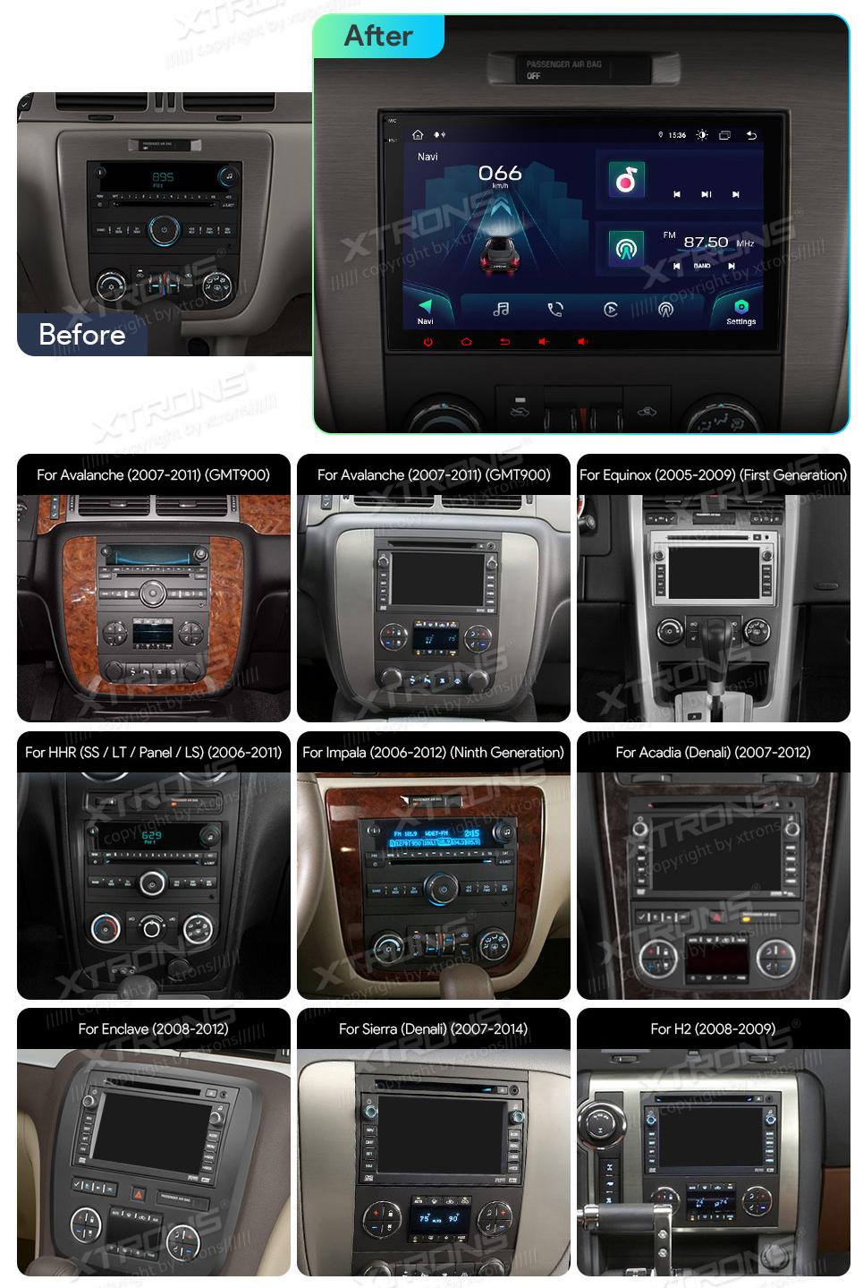 CHEVROLET/BUICK/GMC/HUMMER 8 COLIŲ ANDROID 12 MULTIMEDIJA XTRONS IX82JCCL