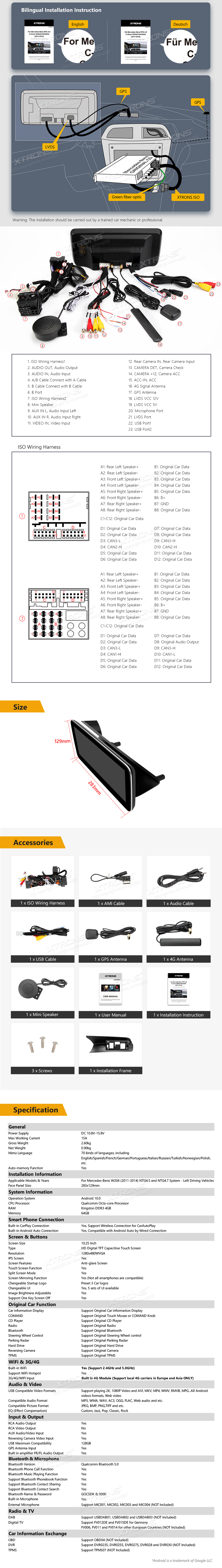MB C KLASĖS W204 12.3 COLIO ANDROID 10 XTRONS