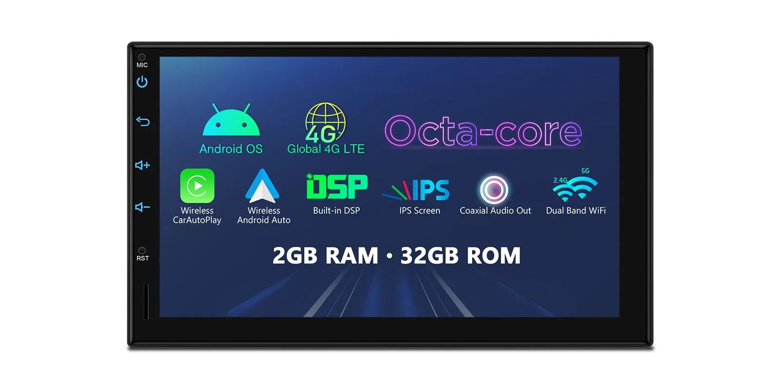 UNIVERSALI 2-DIN  7 COLIŲ EKRANU ANDROID 13 MULTIMEDIJA TIE723L