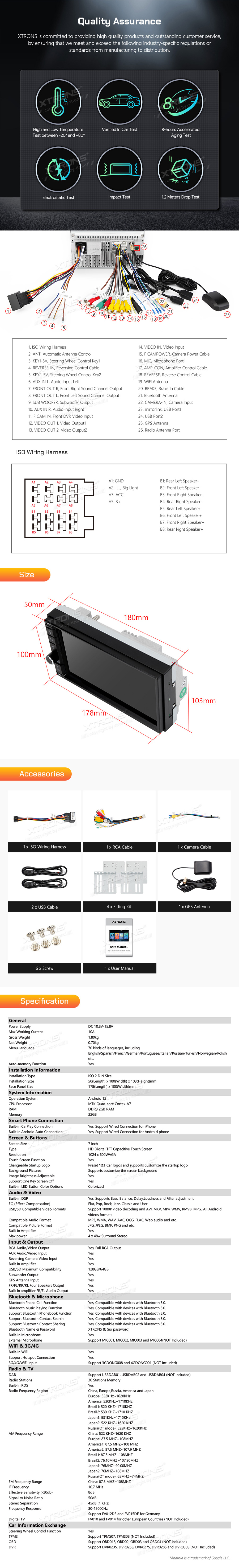 UNIVERSALI 2-DIN  7 COLIŲ EKRANU ANDROID 12 MULTIMEDIJA TSF721A