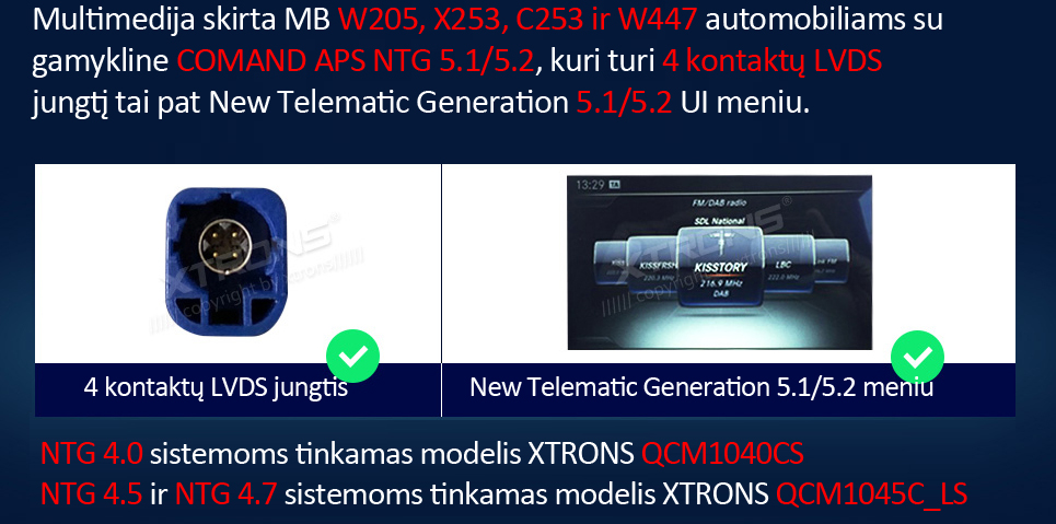 MB C / GLC / V KLASĖS W205 / X253 / C253 / W447 ANDROID 10 NTG 5.1/5.2 MULTIMEDIJA